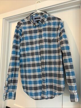 Banana Republic Blue Gray and White Plaid Button-Down Shirt